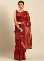 Cotton Red Daily Wear Weaving Saree